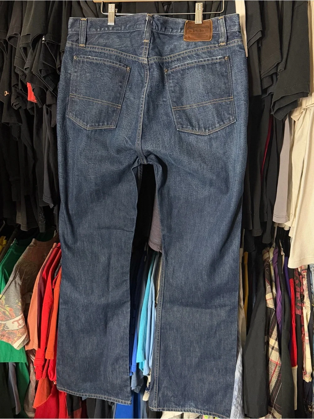 Polo Ralph Lauren Bootcut Jeans Mens 36x32 Dark Wash Blue Preppy Western Classic